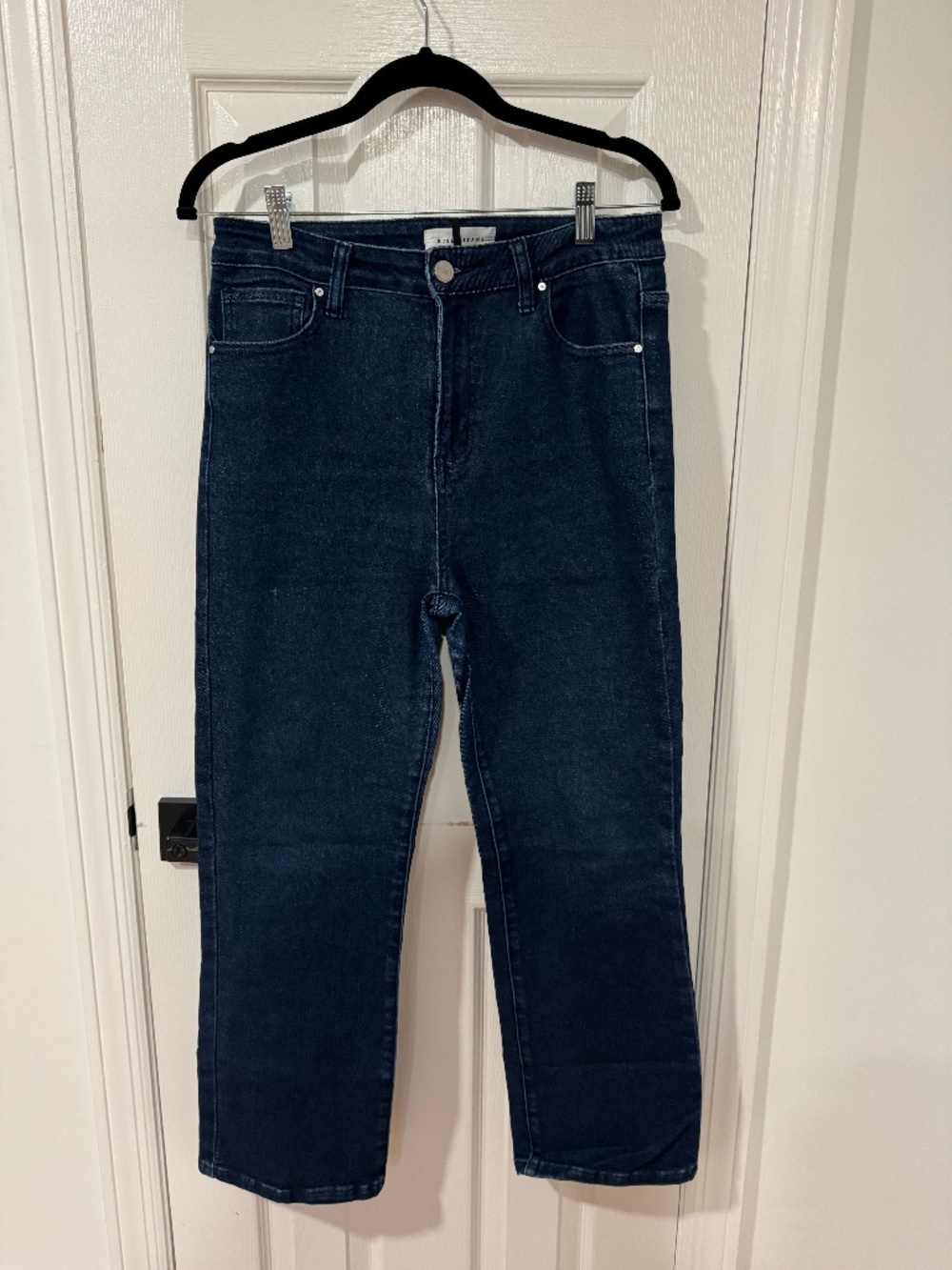Risen dark wash straight leg jeans
